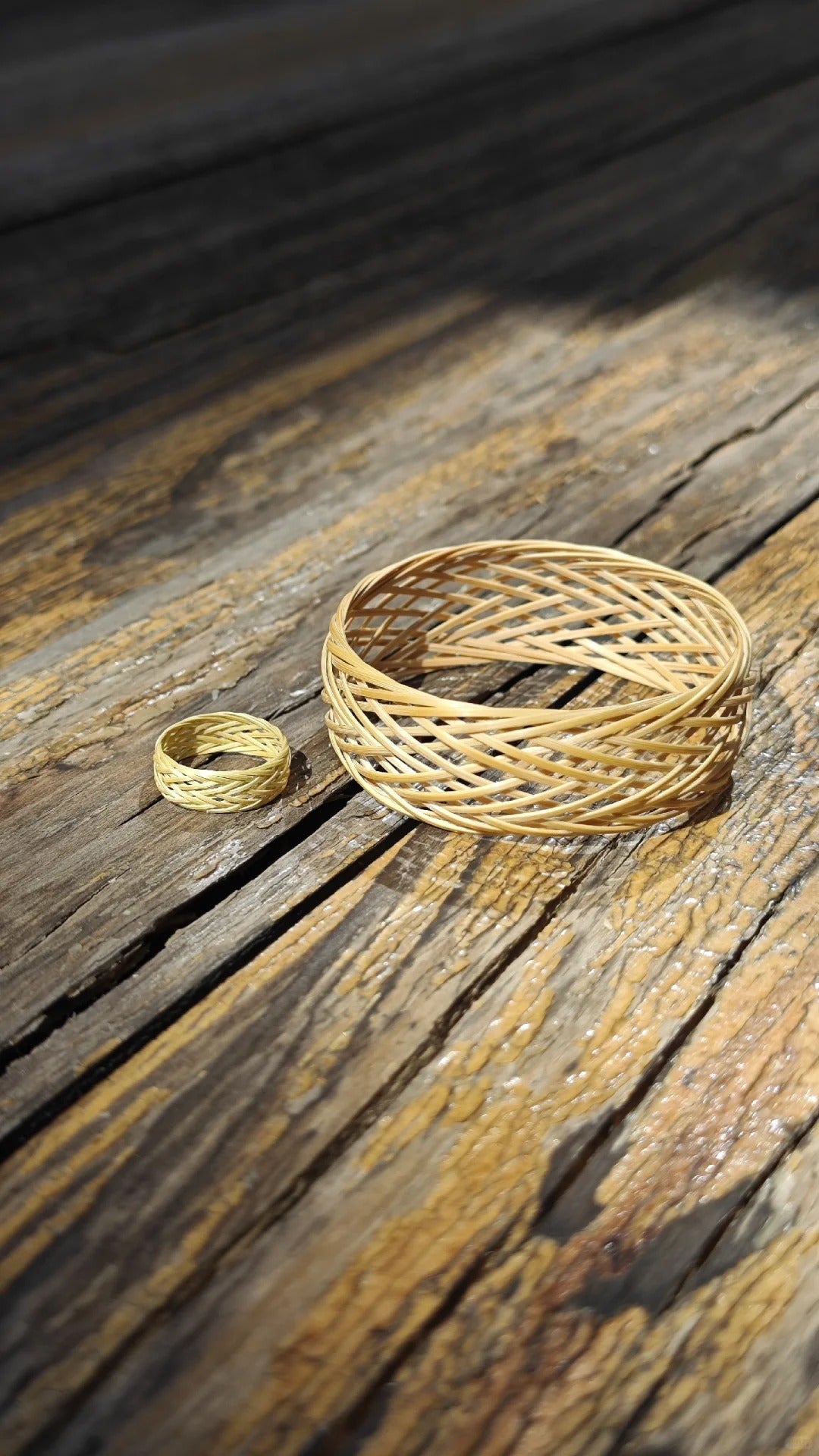 Handwoven Bamboo Jewelry Set – Natural Bracelet & Ring Eco-Friendly Design