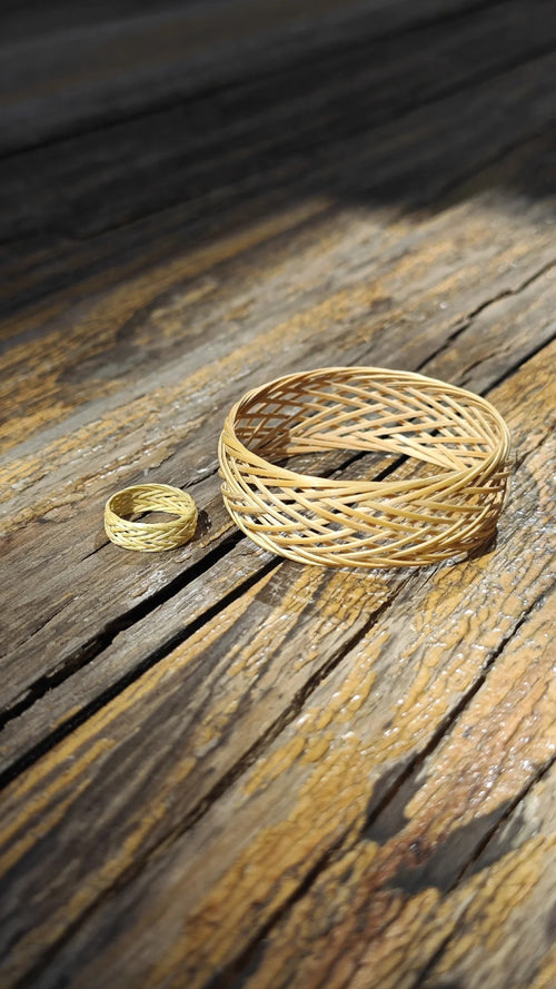 Handwoven Bamboo Jewelry Set – Natural Bracelet & Ring Eco-Friendly Design