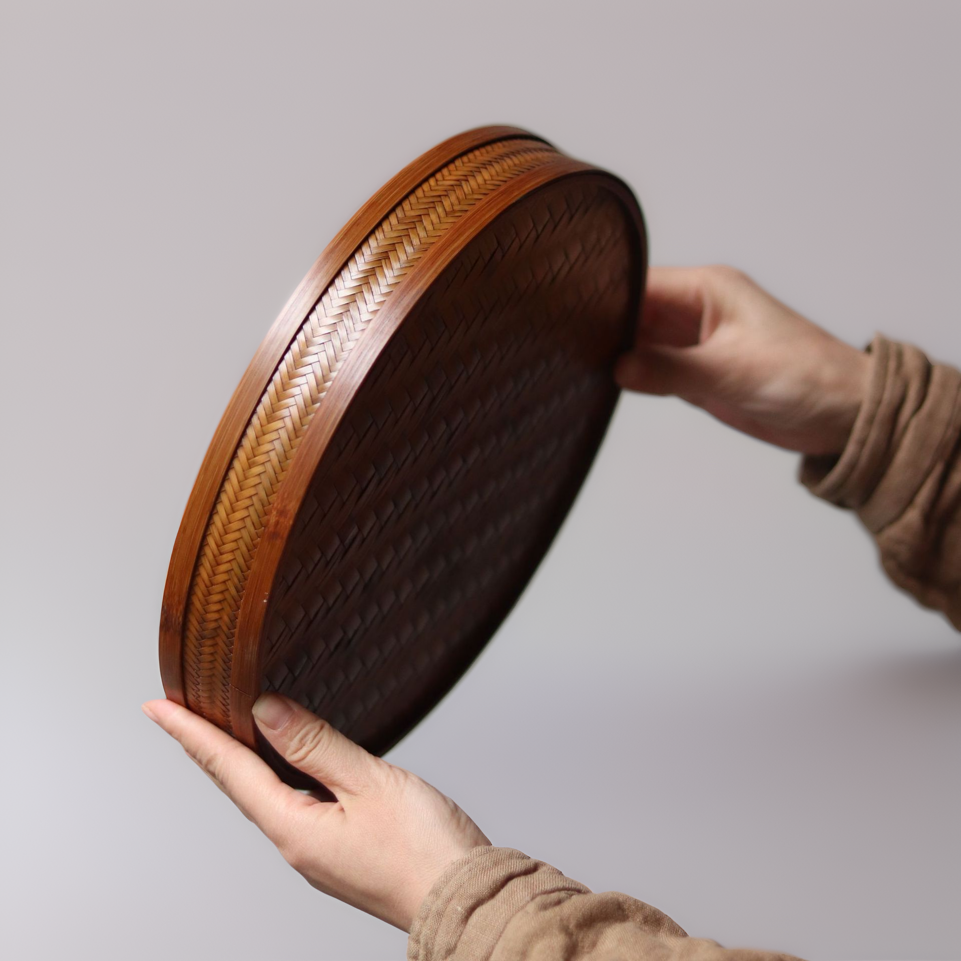 Large Lacquered Bamboo Weaving Round Tray Storage Baske