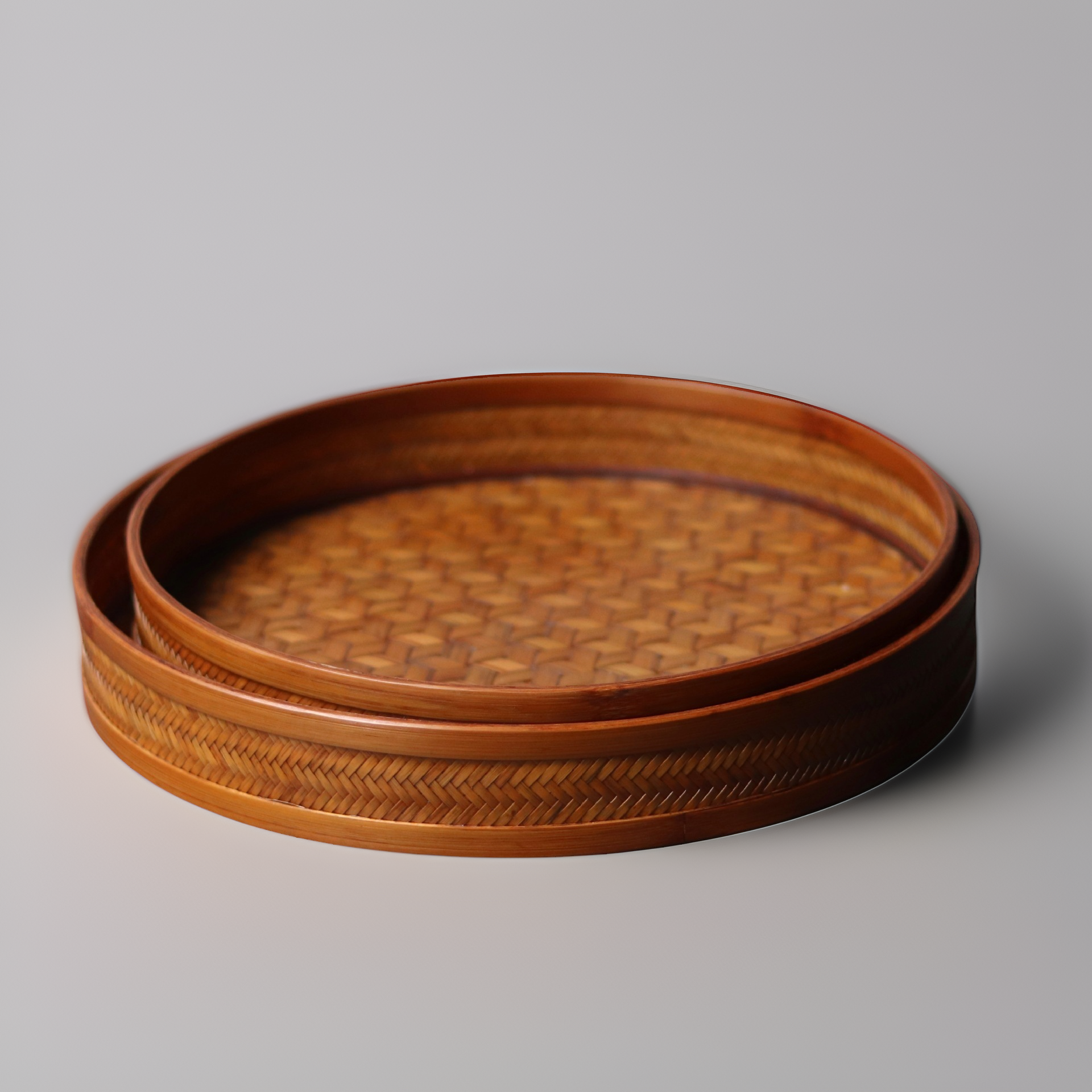 Large Lacquered Bamboo Weaving Round Tray Storage Baske