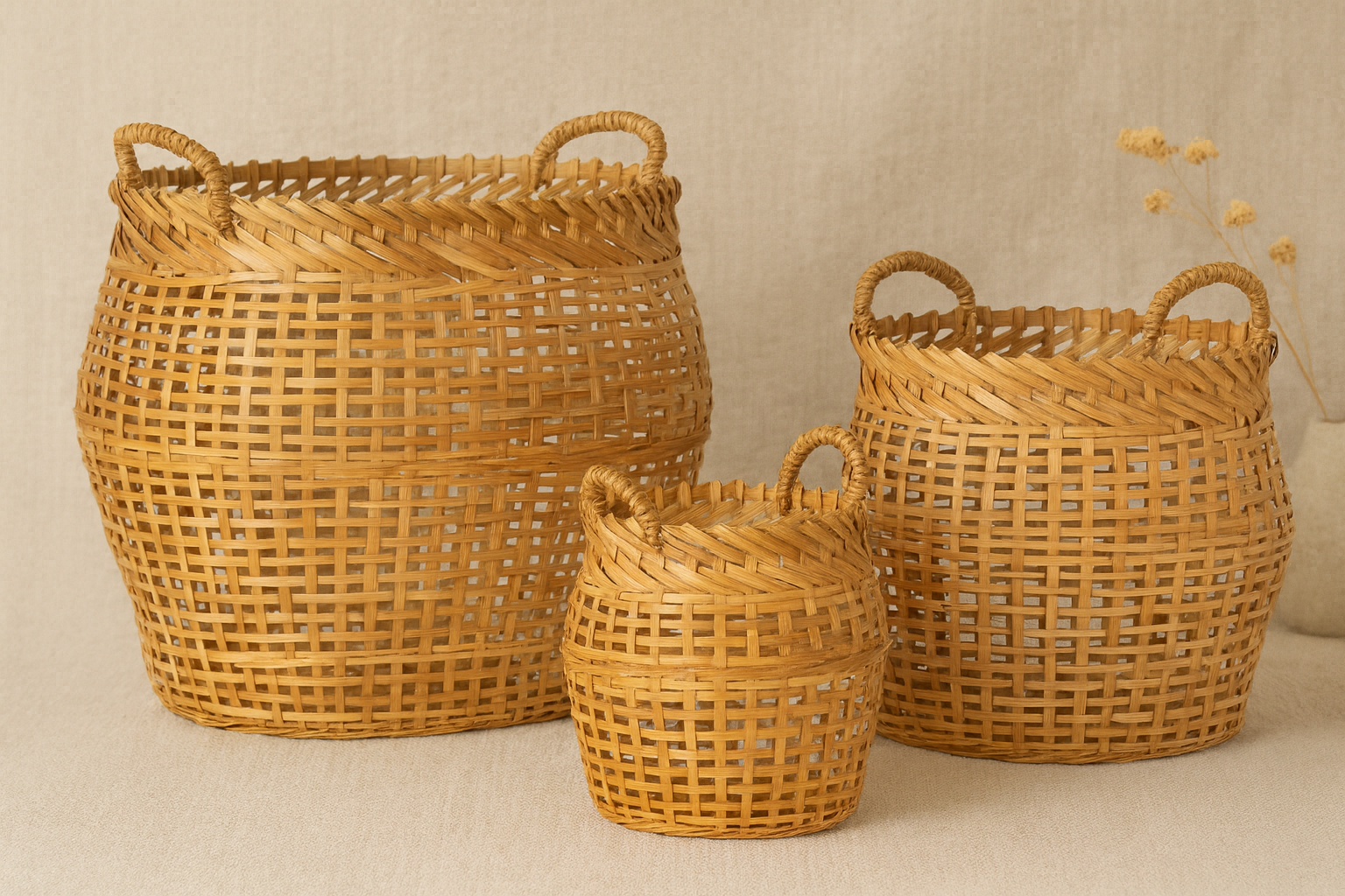 Handwoven Bamboo Storage Basket with Handles – Natural Organizer for Home