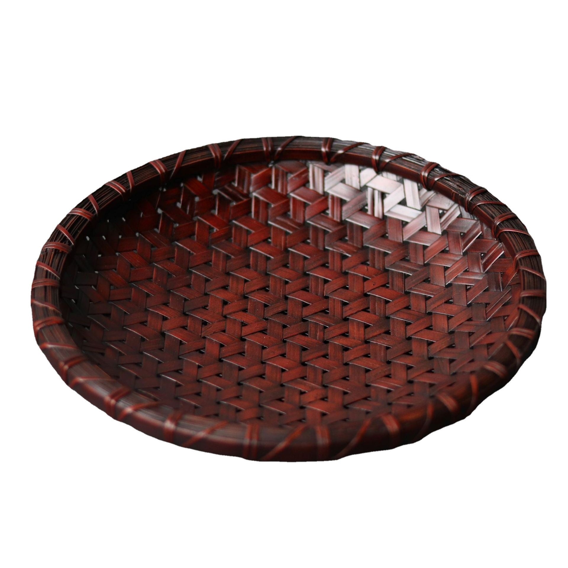 Handwoven Bamboo Serving Tray – Natural Round Wicker Plate for Kitchen & Home