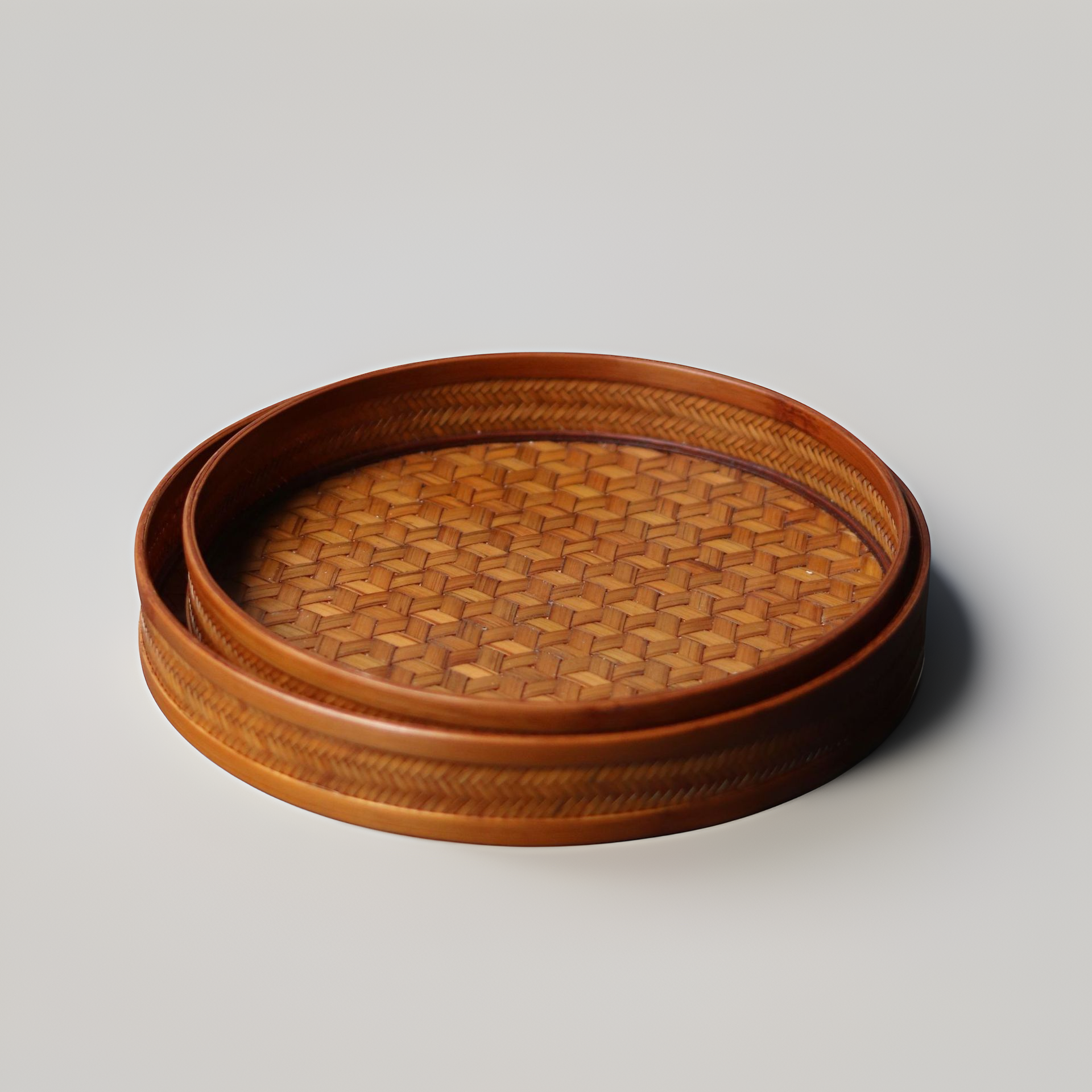 Large Lacquered Bamboo Weaving Round Tray Storage Baske