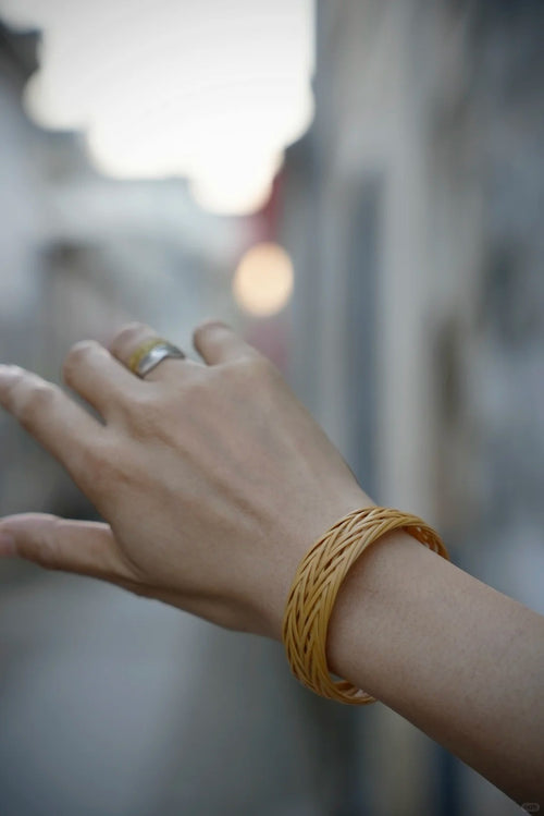 Handwoven Bamboo Jewelry Set – Natural Bracelet & Ring Eco-Friendly Design