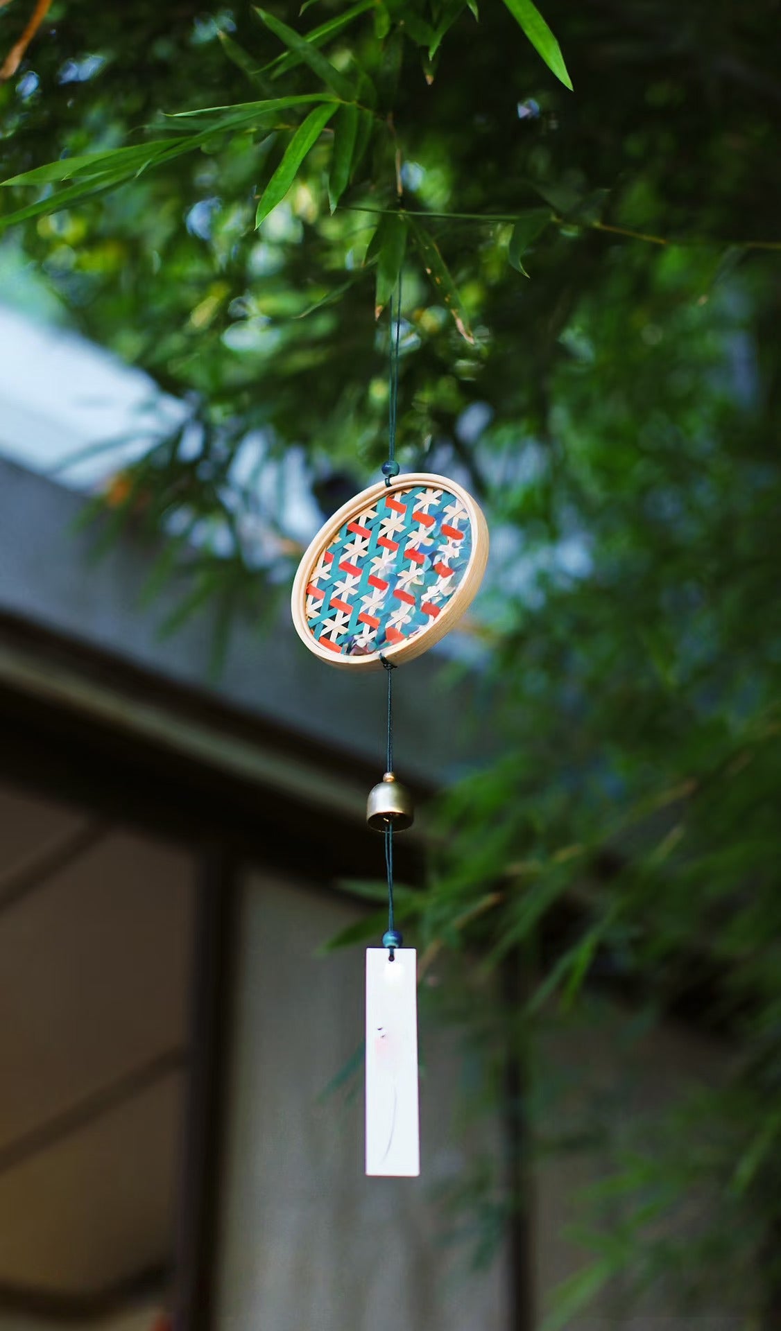 Handwoven Bamboo Wind Chime with Bell – Outdoor Garden & Patio Hanging Decor