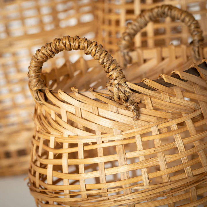 Handwoven Bamboo Storage Basket with Handles – Natural Organizer for Home