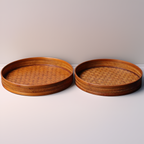 Large Lacquered Bamboo Weaving Round Tray Storage Baske