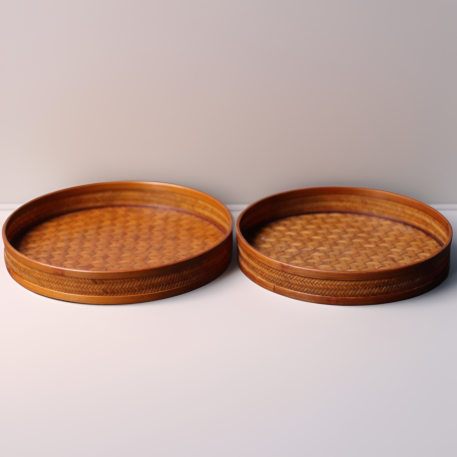 Large Lacquered Bamboo Weaving Round Tray Storage Baske