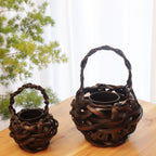 Handwoven Bamboo Flower Basket with Handle – Rustic Wicker Home Decor Vase