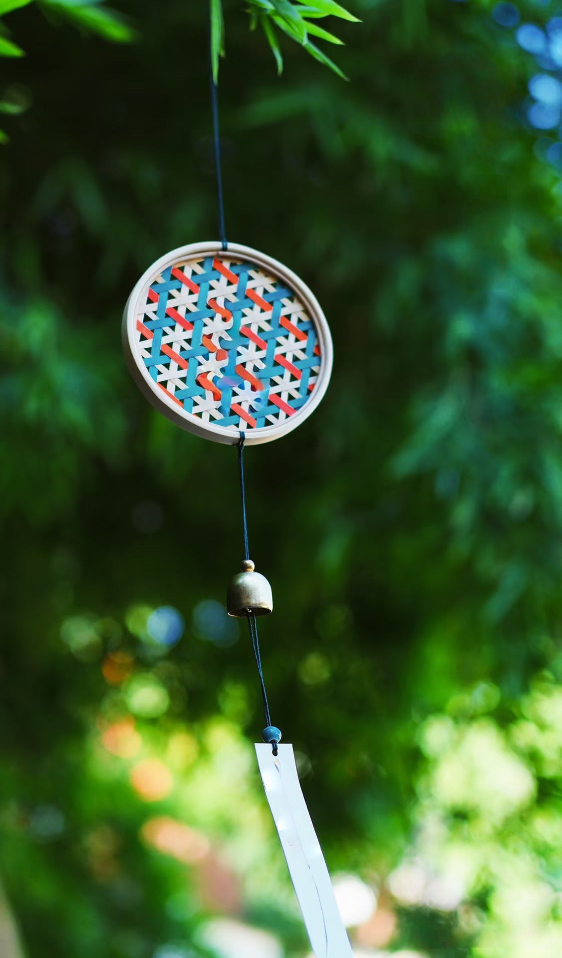 Handwoven Bamboo Wind Chime with Bell – Outdoor Garden & Patio Hanging Decor