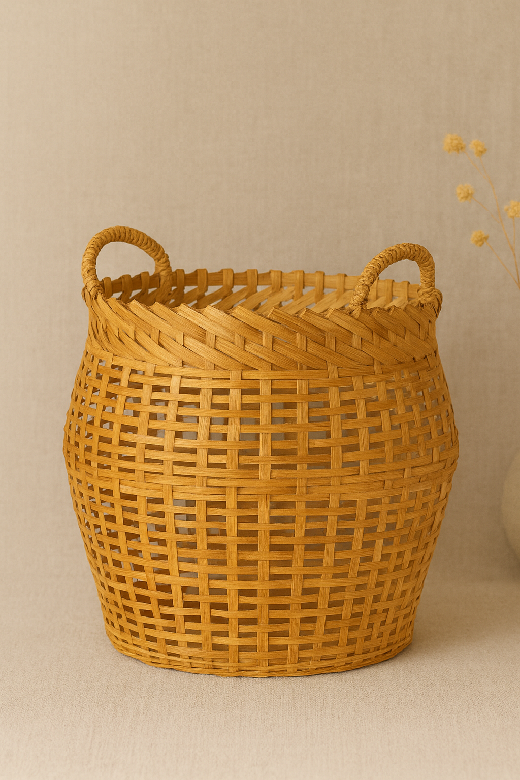 Handwoven Bamboo Storage Basket with Handles – Natural Organizer for Home